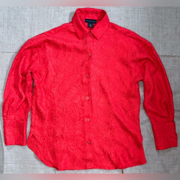 House Of Harlow 1960 Crinkle Fabric Tomato Red Blouse Shirt Sz Small Bold Goth - Picture 1 of 6